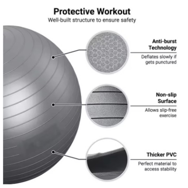 Балансувальний м'яч 75 см, аксесуари для йоги та пілатесу, домашнє фітнес-обладнання, для вагітних, фіолетовий (5169)