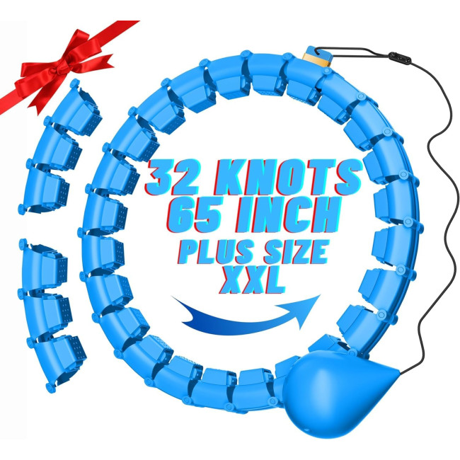 Фітнес обруч Maicifi 65-дюймовий 32 вузли, хула-кільця для жінок 2 в 1 для талії та живота, блакитний (0040)