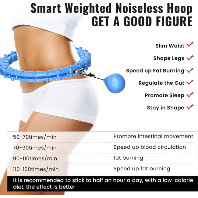 Фітнес обруч Maicifi 65-дюймовий 32 вузли, хула-кільця для жінок 2 в 1 для талії та живота, блакитний (0040)