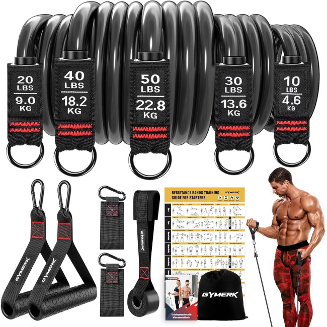 GYMERK Набір еспандерів DGLLD5S-SL01, з 5 різними рівнями опору та гумовими ручками, чорний (5018)