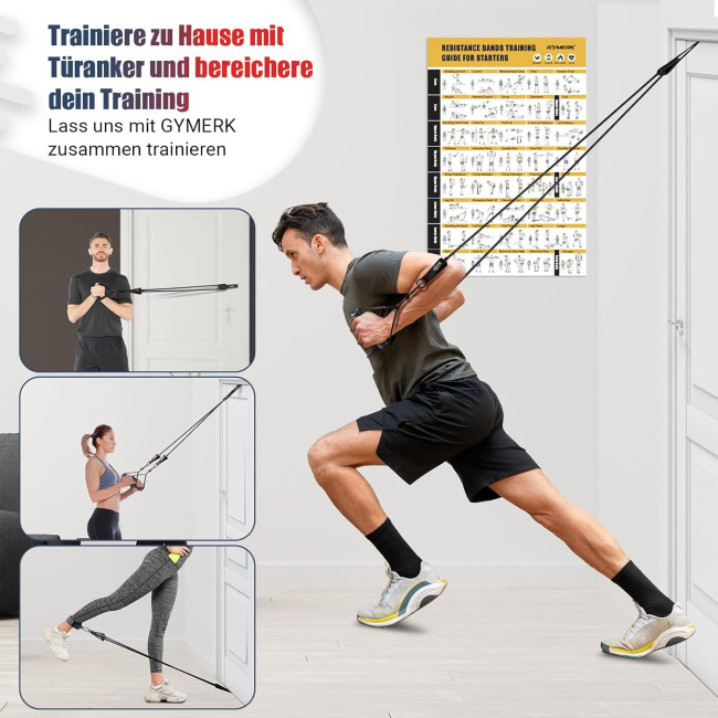 GYMERK Набір еспандерів DGLLD5S-SL01, з 5 різними рівнями опору та гумовими ручками, чорний (5018)
