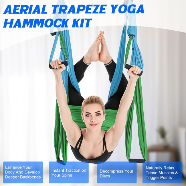 Комплект гойдалок Builrand ZXG0127 для повітряної йоги, комплект надміцних гамаків, гойдалки, вантажопідйомність 200 кг, сині (2095)