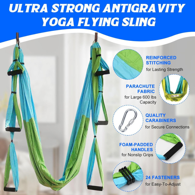 Комплект гойдалок Builrand ZXG0127 для повітряної йоги, комплект надміцних гамаків, гойдалки, вантажопідйомність 200 кг, сині (2095)