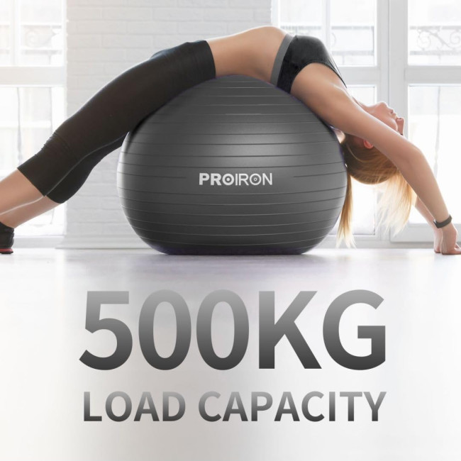 М'яч для вправ PROIRON PRO-YJ01-16, Анти-розривний стілець з м'ячем для йоги з швидким насосом, чорний (0025)