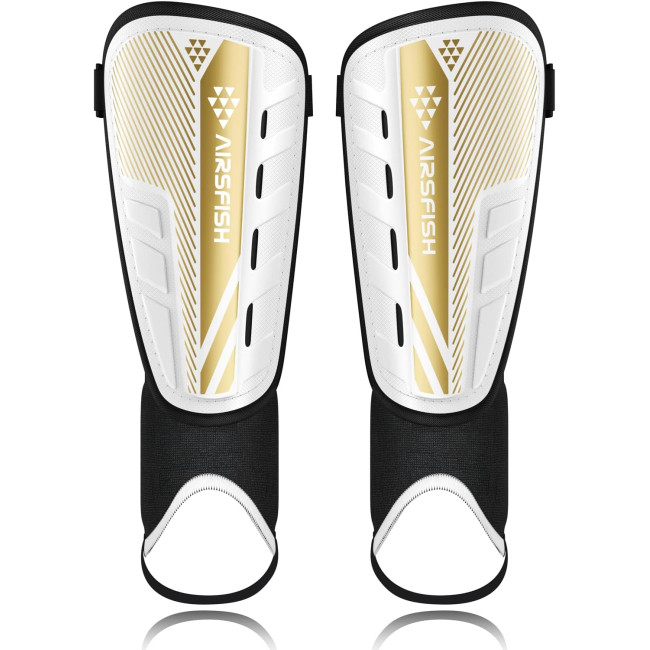 Модернізовані щитки AirsFish для гомілок для футболу для дітей, захисне спорядження, біло-золотий (2029)