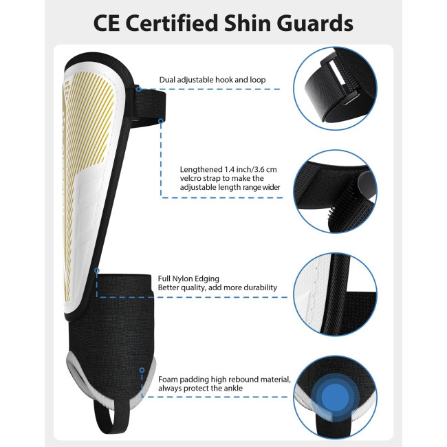 Модернізовані щитки AirsFish для гомілок для футболу для дітей, захисне спорядження, біло-золотий (2029)