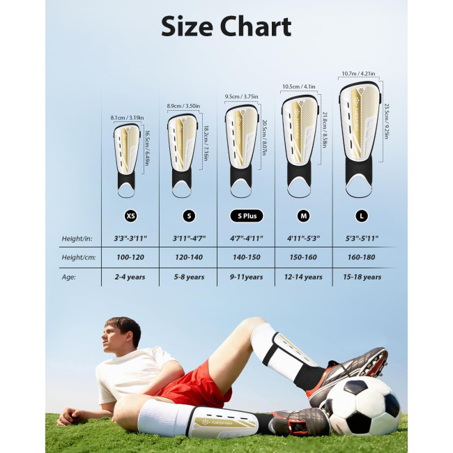 Модернізовані щитки AirsFish для гомілок для футболу для дітей, захисне спорядження, біло-золотий (2029)