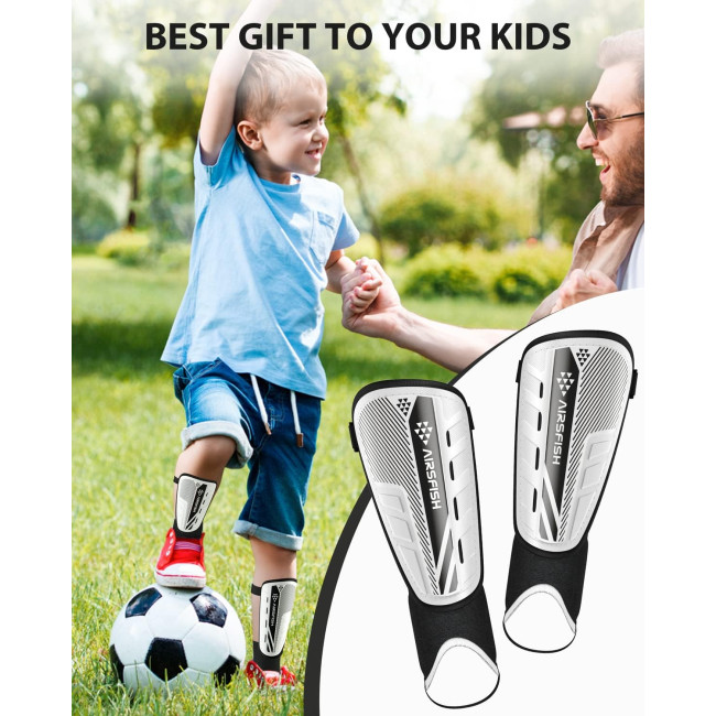 Модернізовані щитки AirsFish для гомілок для футболу для дітей, захисне спорядження, біло-чорний (2030)