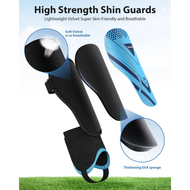 Модернізовані щитки AirsFish FOOT2 для гомілок для футболу для дітей, захисне спорядження, синій (2041)