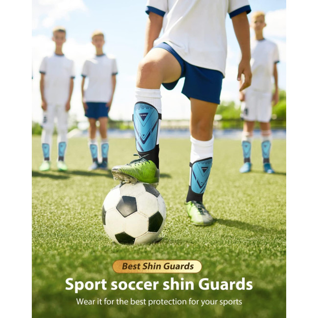 Модернізовані щитки AirsFish FOOT2 для гомілок для футболу для дітей, захисне спорядження, синій (2041)