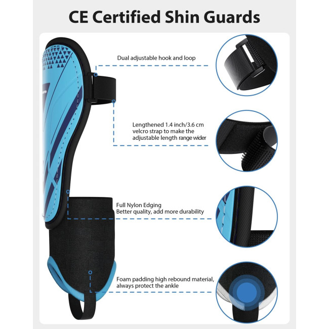 Модернізовані щитки AirsFish FOOT2 для гомілок для футболу для дітей, захисне спорядження, синій (2041)