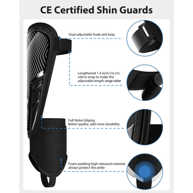 Модернізовані щитки AirsFish FOOT3 для гомілок для футболу для дітей, захисне спорядження, чорний (2035)