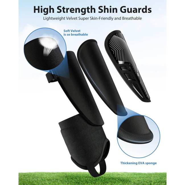 Модернізовані щитки AirsFish FOOT3 для гомілок для футболу для дітей, захисне спорядження, чорний (2035)
