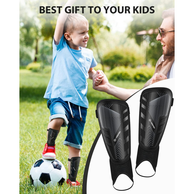 Модернізовані щитки для гомілок AirsFish FOOT3, для футболу для дітей, молоді та дорослих, сертифіковані CE, чорні (2038)