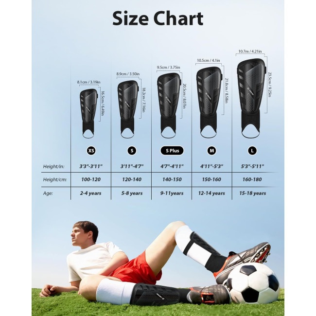 Модернізовані щитки для гомілок AirsFish FOOT3, для футболу для дітей, молоді та дорослих, сертифіковані CE, чорні (2038)