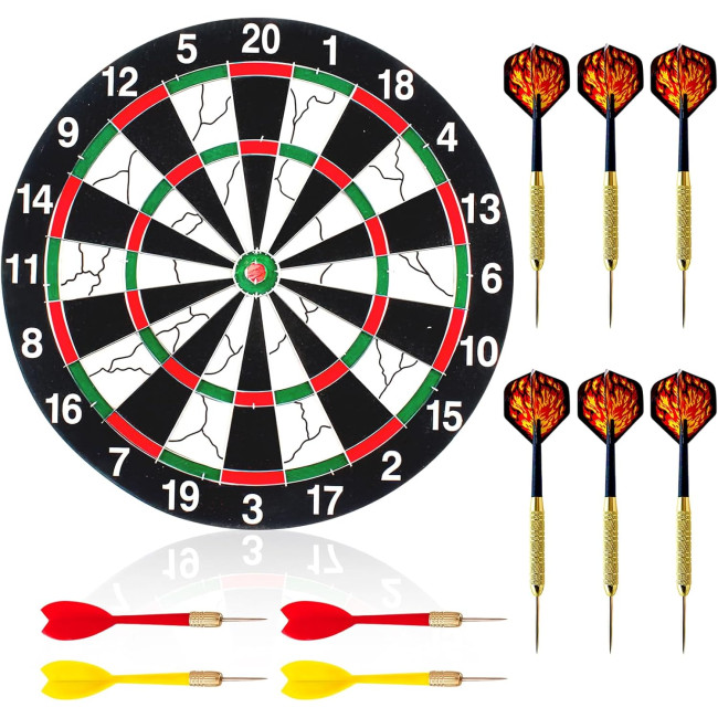 Набір дротиків DAWRIS з 10 сталевими дротиками, професійна сизалева мішень 30 см, кольорова (0156)