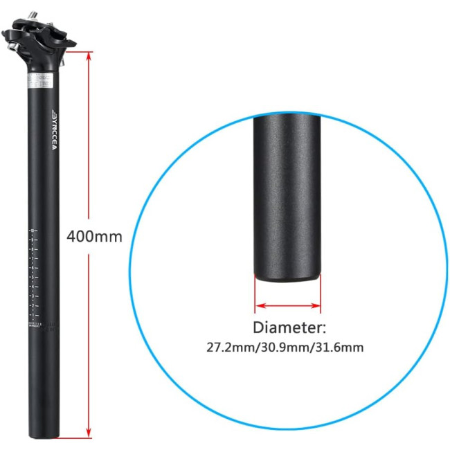 Підсідельний штирь велосипеда Bynccea 27,2 30,9 31,6 мм з алюмінієвого сплаву, чорний (3139)