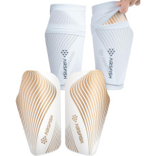 Щитки для гомілок AirsFish FOOT5 футбольні для дітей та дорослих, сертифіковані CE, рукави, з EVA-подушками, біло-золоті (2053)