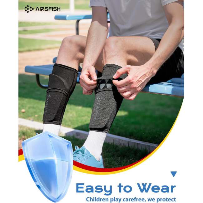 Щитки для гомілок AirsFish FOOT5 футбольні для дітей та дорослих, сертифіковані CE, рукави, з EVA-подушками, біло-золоті (2053)