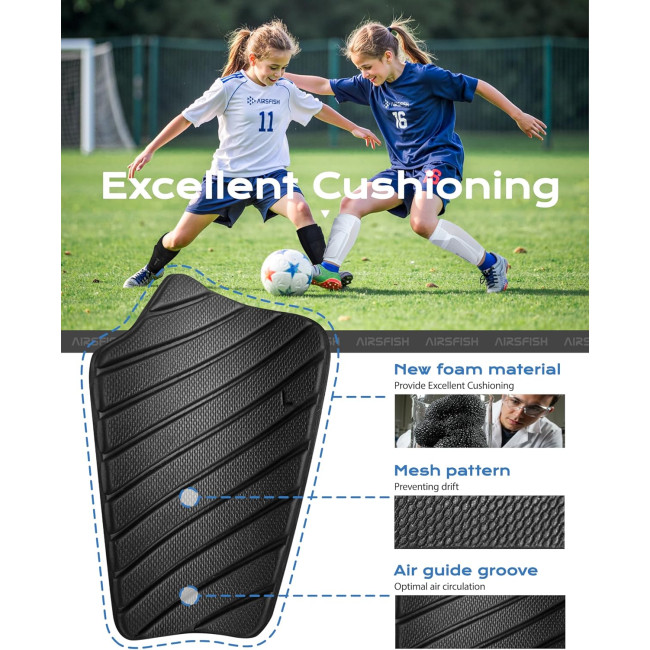 Щитки для гомілок AirsFish FOOT5 футбольні для дітей та дорослих, сертифіковані CE, рукави, з EVA-подушками, біло-золоті (2053)