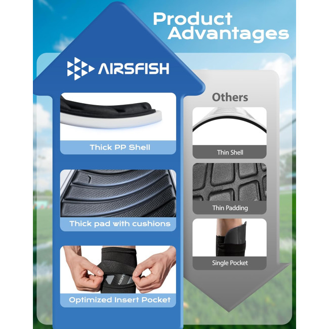 Щитки для гомілок AirsFish FOOT5 футбольні для дітей та дорослих, сертифіковані CE, рукави, з EVA-подушками, біло-золоті (2053)