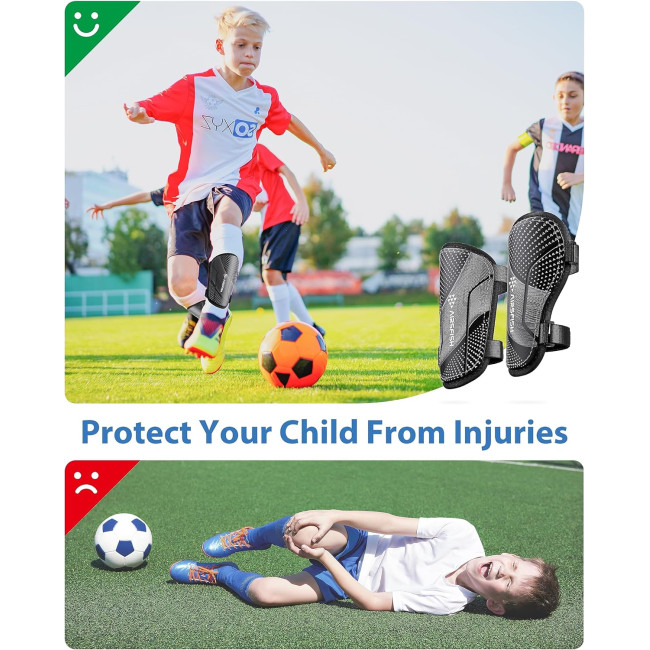 Щитки для гомілок футбольні AirsFish SG-BP, дитячі, юнацькі, сертифіковані CE, Airsfish, захисне спорядження для гомілок, чорний (2052)