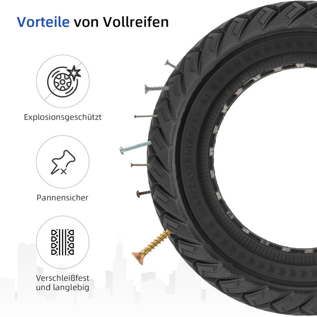 Ulip Шина для електросамоката 10x3/255x80(80/65-6) 10" змінна передня або задня фіксована шина, чорна (5125)