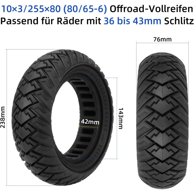 Ulip Шина для електросамоката 10x3/255x80(80/65-6) 10" змінна передня або задня фіксована шина, чорна (5125)