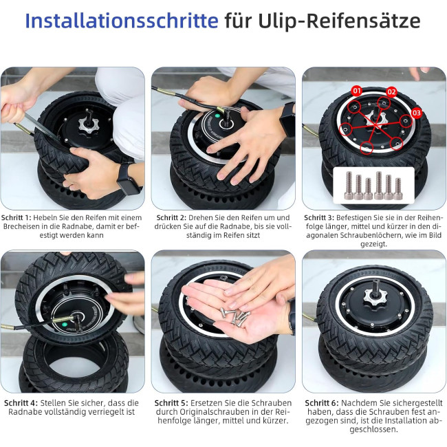 Ulip Шина для електросамоката 10x3/255x80(80/65-6) 10" змінна передня або задня фіксована шина, чорна (5125)