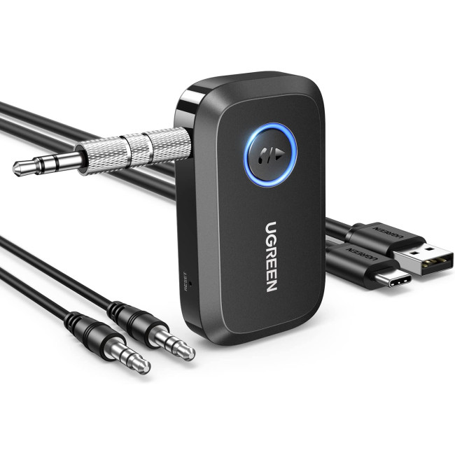 Адаптер Aux-Bluetooth 5.4 UGREEN CM596 з вбудованим мікрофоном, 15 годин відтворення, гучний зв'язок, чорний (0018)