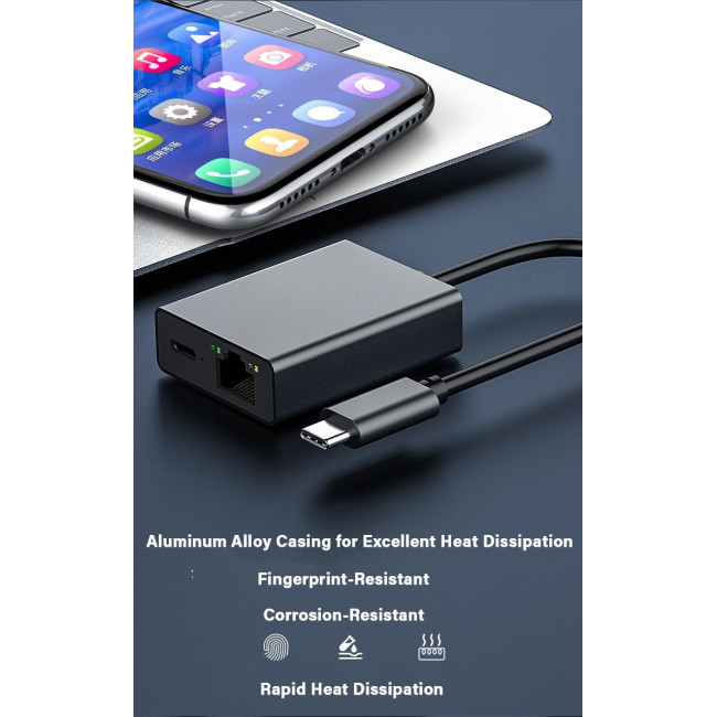 Адаптер GAROGYI USB C - Ethernet із зарядкою PD 60 Вт - Plug and Play, підтримка локальної мережі 1000 Мбіт/с для Android, iPad, MacBook (0161)