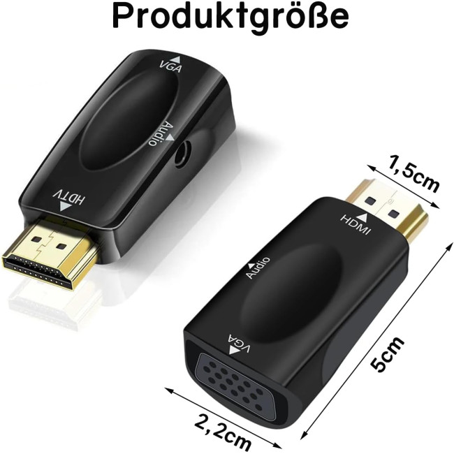 Адаптер VIEVRE HDMI VGA, HDMI-VGA, адаптер VGA-HDMI, HDMI-VGA, адаптер HDMI-VGA для комп'ютера, ноутбука, ПК, чорний (0150)