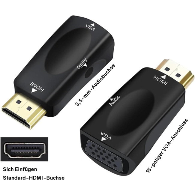 Адаптер VIEVRE HDMI VGA, HDMI-VGA, адаптер VGA-HDMI, HDMI-VGA, адаптер HDMI-VGA для комп'ютера, ноутбука, ПК, чорний (0150)