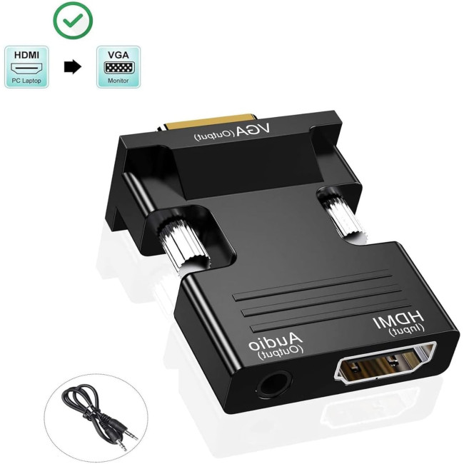 Адаптер VIEVRE HDMI-VGA з 3,5-мм штекером для ПК, ноутбука, VGA-монітора, PS4/3 Xbox, HDTV та інших пристроїв, чорний (0151)