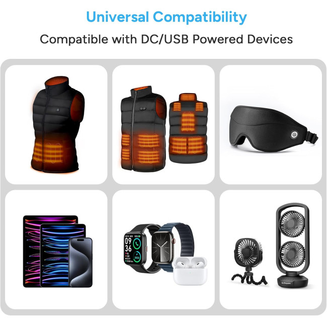 Акумулятор Dr.Prepare ємністю 16000 мАг з виходом 7,4 В постійного струму для жилета з підігрівом, маски для очей, чорний (2071)