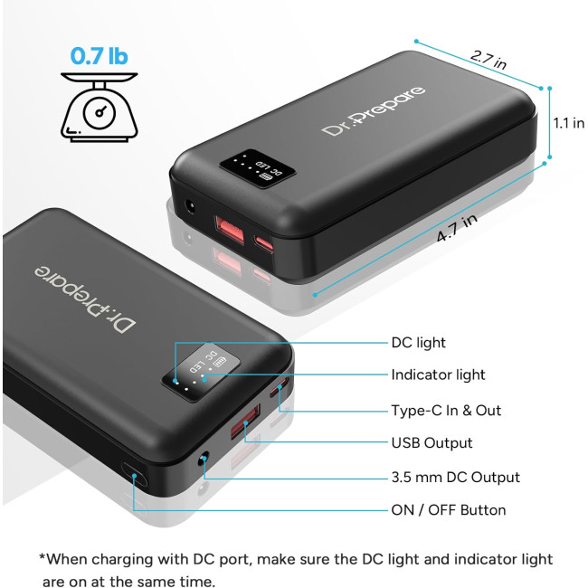 Акумулятор Dr.Prepare ємністю 16000 мАг з виходом 7,4 В постійного струму для жилета з підігрівом, маски для очей, чорний (2071)