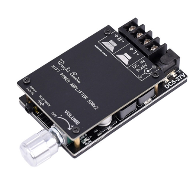 Аудіо підсилювач TPA3116 2.0, 2х50Вт, 5-27В, Bluetooth 5.0, AUX, ZK-502C (0165)