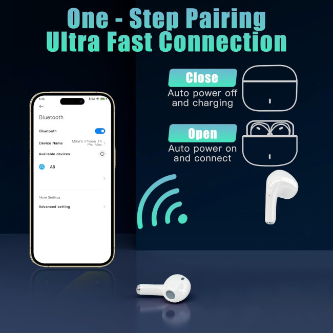 Бездротові Bluetooth-навушники DIAIDIAI A6, Hi-Fi стереонавушники з 4 мікрофонами, сенсорне керування, водонепроникні IPX7, сумісні зі смартфоном, чорні (0035)