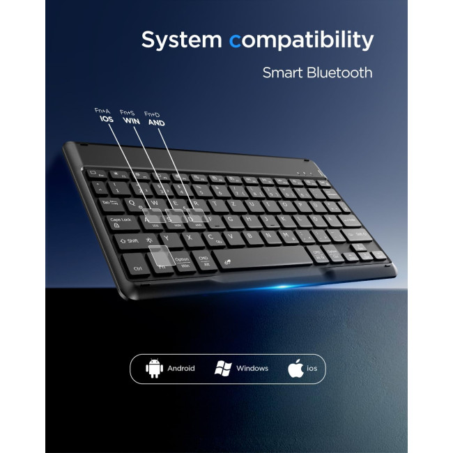 Беспроводная Bluetooth-клавиатура EasyAcc K02, совместимая с планшетами Windows/Android/iOS, с подсветкой, черная (2034)