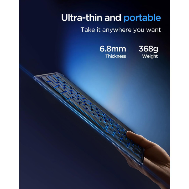 Беспроводная Bluetooth-клавиатура EasyAcc K02, совместимая с планшетами Windows/Android/iOS, с подсветкой, черная (2034)