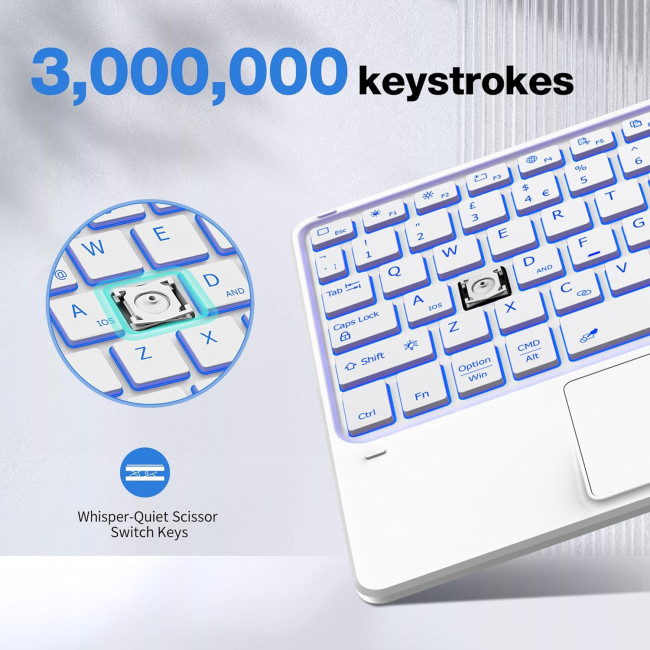 Бездротова клавіатура CACOE K08BT 10 дюймів із QWERTY-розкладкою та сенсорною панеллю, біла (2165)