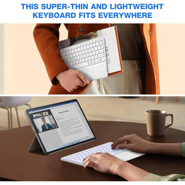 Бездротова клавіатура CACOE K08BT 10 дюймів із QWERTY-розкладкою та сенсорною панеллю, біла (2165)