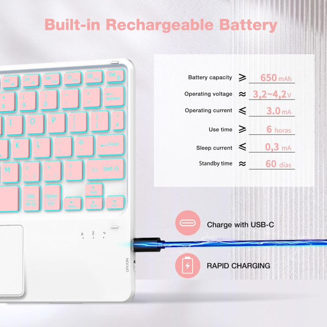 Бездротова клавіатура CACOE K08BT для iPad/Samsung/Lenovo/Windows/iPad Pro/iPad mini, рожевий (2166)