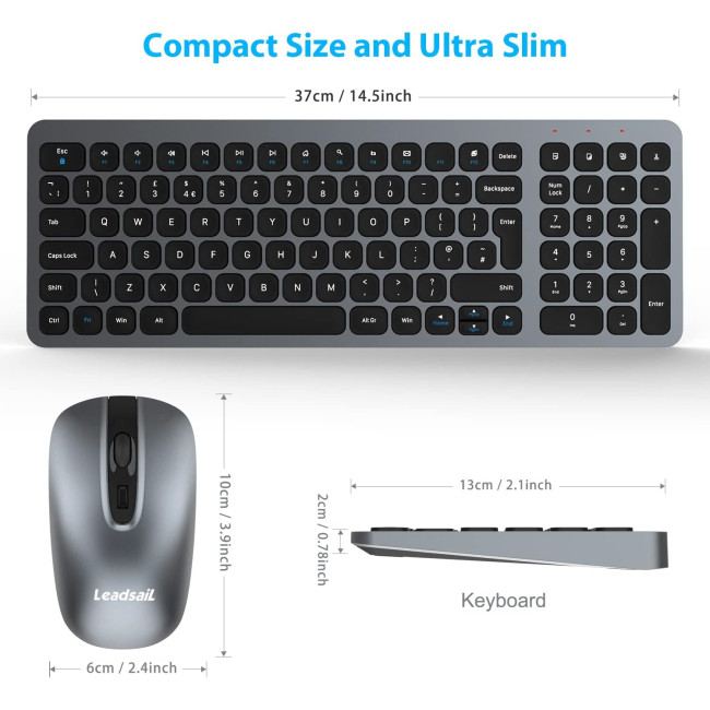 Бездротова клавіатура та миша LeadsaiL KF02UK-GREY, сірий (4184)