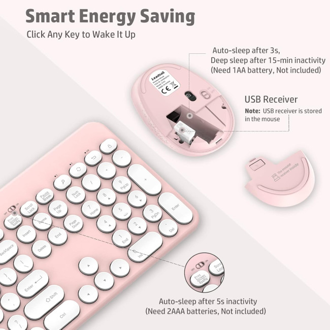 Бездротова клавіатура та миша LeadsaiL LX-008 з тримачем для телефону та планшета, 2,4 ГГц, рожевий (4168)