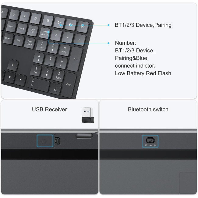 Бездротова клавіатура TECURS KB096, 2.4G-USB, чорна (2118)