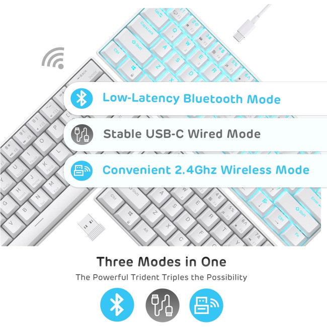Бездротова, компактна ігрова клавіатура RK ROYAL KLUDGE RK61 з потрійним режимом, біла (4108)