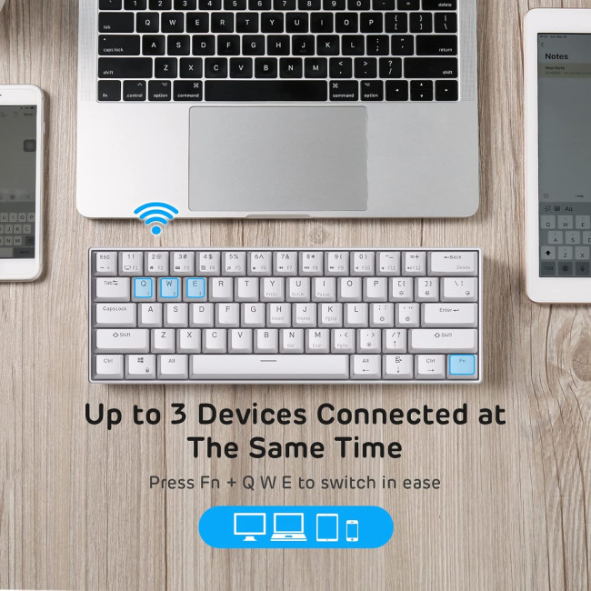 Бездротова, компактна ігрова клавіатура RK ROYAL KLUDGE RK61 з потрійним режимом, біла (4108)