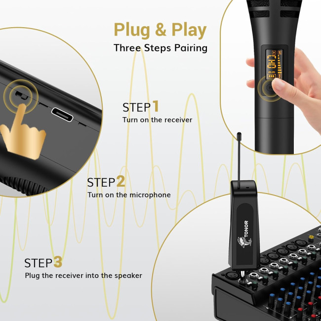 Бездротовий мікрофон TONOR TW310, ручний динамічний мікрофон UHF для караоке-машини, діджея, чорний (0197)