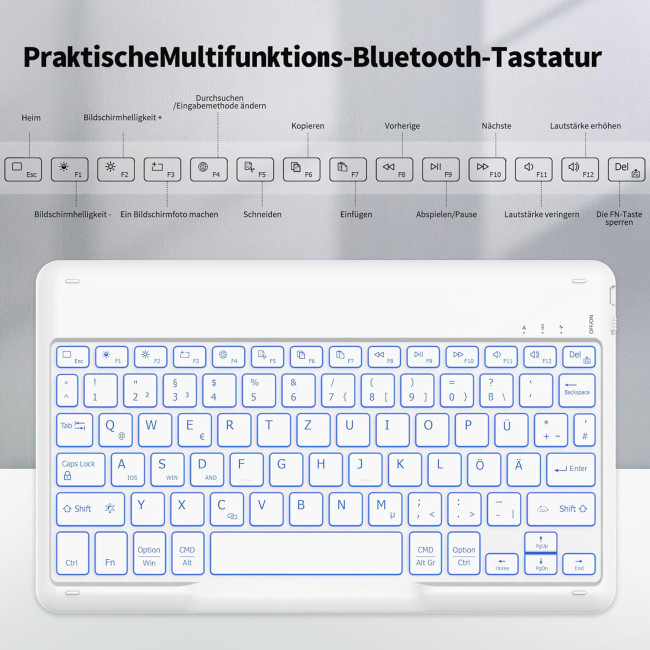 Bluetooth-клавіатура EasyAcc ‎K02, сумісна з iPad Air/iPad Pro/iPad, яскраво-біла (3040)